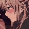 Anime girl with a deep blush on her cheeks looking to the side.