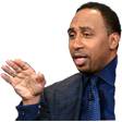Stephen A. Smith gesturing with his hand while speaking seriously.