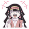 Alluka Zoldyck smiling brightly with her eyes closed and a finger raised in excitement.