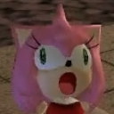 Amy Rose from Sonic the Hedgehog with a wide-eyed, open-mouthed expression of shock.