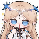 A cute blonde elf character with blue eyes giving a thumbs up with a small trickle of blood coming from her nose.