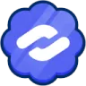 Discord partner badge featuring a white stylized link icon on a blue scalloped background.