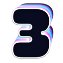 Number three with a dark center and a glowing iridescent outline.