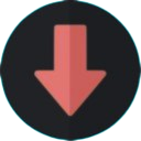 A red downward pointing arrow centered inside a dark circular button.