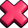 A glossy, 3D pink X mark symbol centered on a black background.