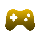 Golden game controller icon centered on a black background.