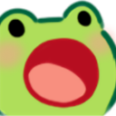 A green frog with a wide-open red mouth and blushing cheeks in a classic pog expression.