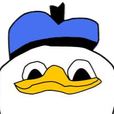 Donald Duck with a blank, wide-eyed expression and a yellow beak wearing a blue hat.