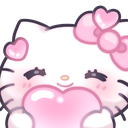 Hello Kitty smiling happily while holding a large pink heart.