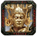 Golden warrior wearing an ornate mask with a stern, judgmental expression.