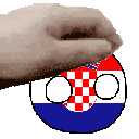 A human hand petting a circular Croatia flag character.