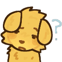 A cute golden puppy with a confused expression and a question mark floating nearby.