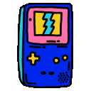 Three colorful handheld game consoles flashing with different color combinations.