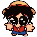 Luffy from One Piece with giant sparkling eyes expressing intense wonder.