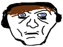 Wojak face with a deadpan expression and brown hair.