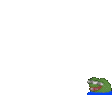 Peepo the frog character growing in size as it enters the frame from the bottom.