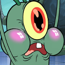 Plankton from SpongeBob SquarePants with a wide, surprised expression and bright pink blushing cheeks.