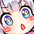 Anime girl with wide, sparkling star-filled eyes and an open mouth showing surprise.