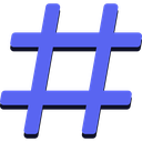 A bold blue hashtag symbol centered on a transparent background.