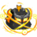 A black cube glowing with intense orange and yellow flames swirling around it.