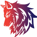Wolf head in profile view with a red to purple gradient color scheme.