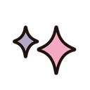 Two stylized four-pointed stars, one pink and one purple, with thick black outlines.