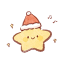 A cute yellow star with a smiling face wearing a red and white Santa hat.