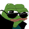 Pepe the Frog wearing black sunglasses with a smug expression.