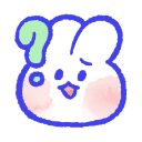 A white cartoon bunny with a green question mark floating above its head, looking confused.