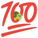 A small green turtle with a happy expression inside a red 100 symbol.