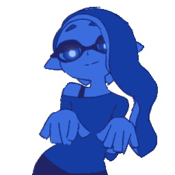 An Octoling character performing a rhythmic dance move in a pixel art style.