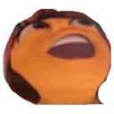 A distorted human face with a wide-open mouth expressing sudden shock or realization.