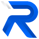Letter R in a bold 3D blue font with a white highlight.