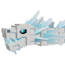 Ice serpent head with blue eyes and crystalline spikes in a pixel art style.