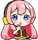 Anime girl with pink hair and sparkling blue eyes looking amazed and blushing.