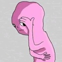 Pink humanoid figure performing a facepalm with a disappointed expression.