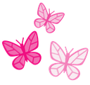 Three stylized pink butterflies fluttering in a group.