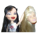 Bratz doll holding a detached blonde doll head with a smug expression.