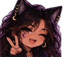 Cat girl with dark hair and cat ears winking while holding up a peace sign.
