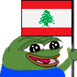 Pepe the Frog character smiling while waving the red, white, and green Lebanese flag.