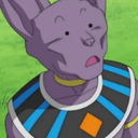 Beerus the God of Destruction looking confused with wide eyes and a slightly open mouth.