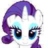 Rarity the unicorn pony giving a suspicious side-eye look in pixel art style.
