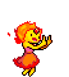 Flame Princess from Adventure Time conjuring a glowing fire heart with a happy expression.