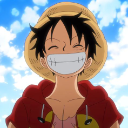 Monkey D. Luffy wearing his straw hat and smiling broadly with a cheerful expression.