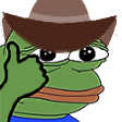 Pepe the Frog wearing a brown cowboy hat and giving a thumbs up gesture.