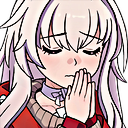 Clara from Honkai: Star Rail with white hair and a red coat praying with her hands together.