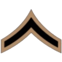 A brown and black chevron military rank insignia.