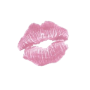 Pink lipstick kiss mark centered on a black background.