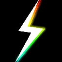 Lightning bolt with a multi-colored gradient glow on a black background.