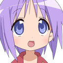 Tsukasa Hiiragi with purple hair has a wide-eyed, confused expression with her mouth slightly open.